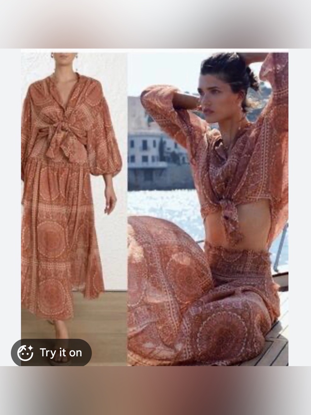 Zimmermann Rust Paisley Print Tie-Front Blouse